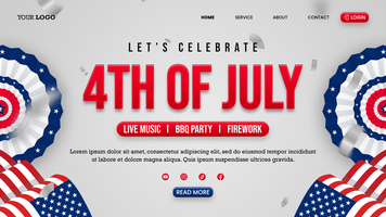 Landing page template Gradient 4th of july with confetti psd