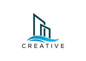 Minimal and professional abstract Building and wave logo design template vector