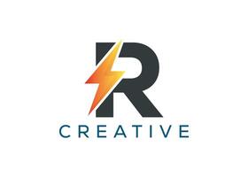 Minimal and professional Letter R thunder logo design template vector