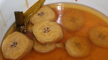 Banana compote without coconut milk with fresh palm sugar photo