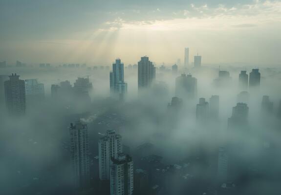City skyline shrouded in smog