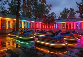 A classic bumper car arena with bright, retro inspired designs photo