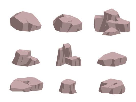 Set of stones. Element of nature and mountains. Items for decoration