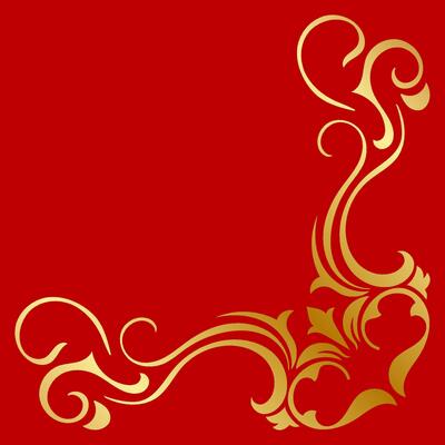 Vintage golden corners on red background, baroque pattern.