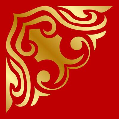 Vintage golden corners on red background, baroque pattern.