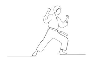 Professional karate player continuous line art drawing. Hand-drawn taekwondo man continuous outline vector