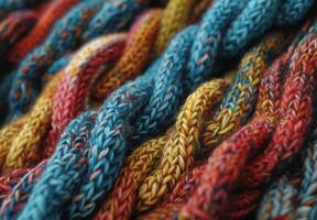 A detailed view of a hand-knitted scarf, showcasing the interwoven wool fibers photo