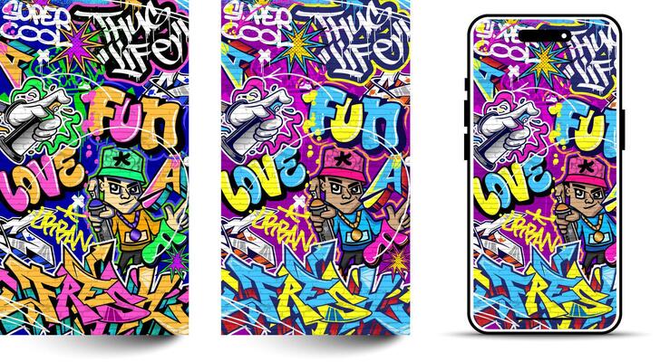 Graffiti wallpaper illustration. Vibrant and colorful lettering mural with scribbles, tagging, drips for many purposes