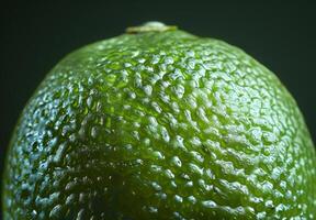 A macro photograph of the bumpy skin of a lime, highlighting its rich green hue photo