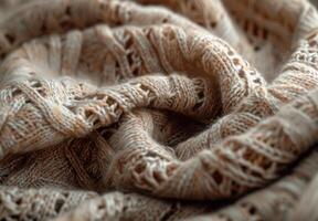 A macro image of a woolen shawl, focusing on the delicate knit design and texture photo