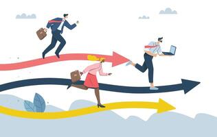Business competition concept, Competition between business competitors, A competition for skills or abilities to be successful in a career or work, Businessman running on arrows that go up and down. vector