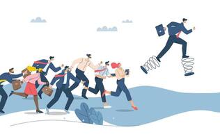 Business competition, Increasing competitive efficiency to superior to competitors, Strategizing to become a business leader, Businessman with spring runs leaps and bounds ahead of the competition. vector
