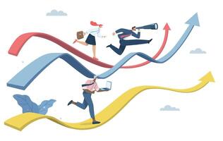 Business competition concept, Competition between business competitors, Skill competition or attempt to succeed in a career or work, Businessman running on arrows that go up and down. vector