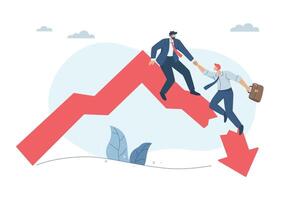 Businessman helping team move up to growth from down graph, Business failure or economic recession, Investment crisis or stock market crash, Teamwork, design illustration. vector