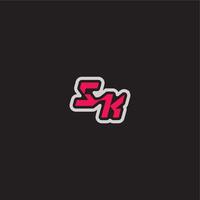dynamic line monogram logo cool esport concept SK bold sporty gaming style letter vector
