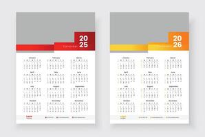 One page wall calendar for 2025, 2026. Week starts on Sunday. One page wall calendar template design. Minimalist style calendar. vector