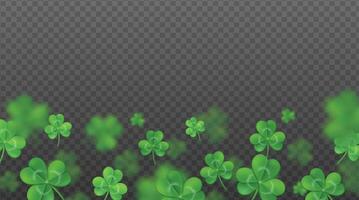 St. Patrick's day background. Flying green shamrocks on transparent background. vector
