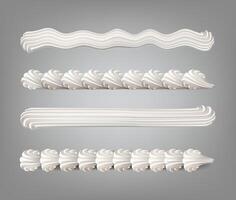 3d realistic icon set. Baker cream. Whiped cream border pattern from piping bag. vector