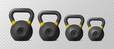 3d realistic icon illustration. Collection of different weights of kettlebels. Isolated. vector