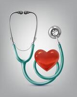 3d realistic icon. Medical device. Stethoscope with red heart. vector