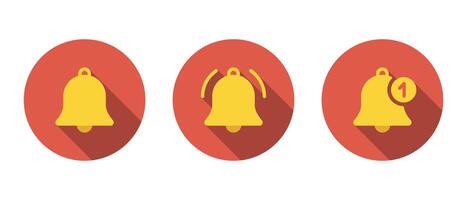 Bell notification icon set with long shadow vector