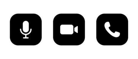 Microphone, camera, and call handset icon on black square vector