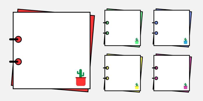 conjunto de vacío cuaderno con cactus en maceta. vector