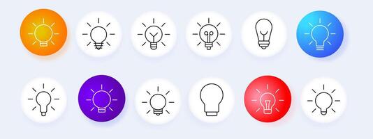 Lightbulb set icon. Ideas, innovation, electricity, brightness, invention, inspiration, creativity, energy, solution, lamp, , graphic, glowing, light. vector