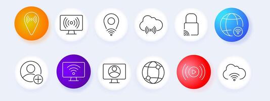 Wi-Fi internet set icon. Signal, computer, cloud, security, global, user, streaming, connection, network, online, , graphic, icon. vector