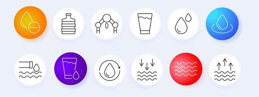 Water and hydration icon set. Drop, molecule, bottle, glass, wave, hydration, liquid, , graphic. vector
