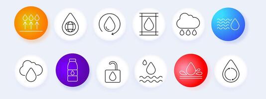 Water management set icon. Drops, globe, recycle, rain, bottle, cloud, , graphic, technology, water, environment. vector