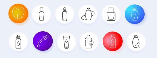 Personal care set icon. Tooth, lotion, dropper, cream, bottle, shampoo, hygiene, health, skincare, , graphic, design, beauty, product. vector