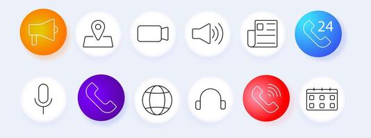 Customer service and communication icon set. Call, microphone, speaker, headset, support, contact, , graphic. vector