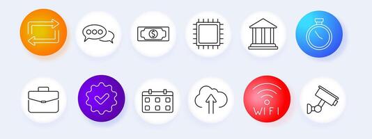 Business and security icon set. Sync, chat, money, chip, bank, clock, calendar, Wi-Fi, , graphic. vector