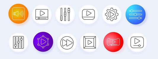 Media and entertainment set icon. Sound, play, , controls, music, multimedia, settings, , graphic, interface. vector