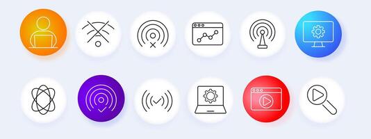 Technology communication set icon. Laptop, Wi-Fi, signal, browser, network, computer, online, analytics, radio, website, data, digital, broadcasting, connection. vector