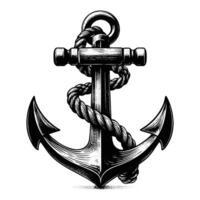 an anchor with rope on it is shown in a black and white drawing vector