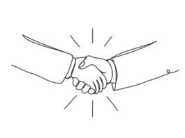 Continuous one line art hand shake shape isolated illustration. vector