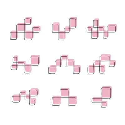 A set of rectangular frames mosaic art hand drawn isolated illustration.