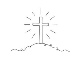 One line continuous religion christian cross illustration. vector