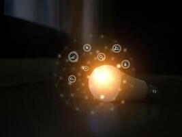 Lamp lightbulb bright orange yellow color icon communication technology innovation business intelligence futurist datum connection ai artificial intelligence learning solution imagination inspiration photo
