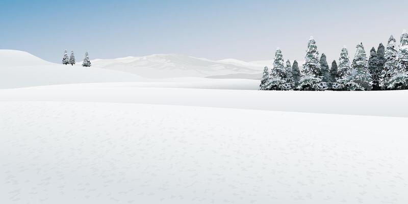 Winter mountains minimalist landscape with pine forest graphic illustration. Merry Christmas and Happy New Year greeting card template have blank space.