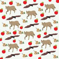 wolf, bat with fruit as a pattern background vector