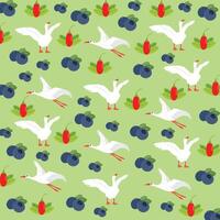 swan and stork with fruit as a pattern background vector