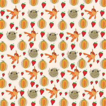 pescado con Fruta como un modelo antecedentes vector