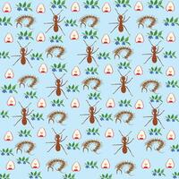 ant and centipede with fruit as a pattern background vector
