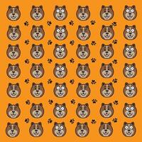 adorable brown dog with paw pattern background vector