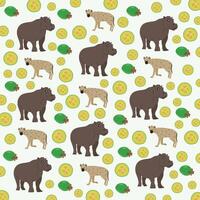 hyena, hippopotamus with fruit as a pattern background vector