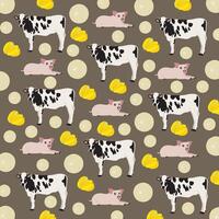 cow, pig with fruit as a pattern background vector