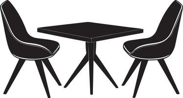 A silhouette image of a furniture set with a table and two chair. vector